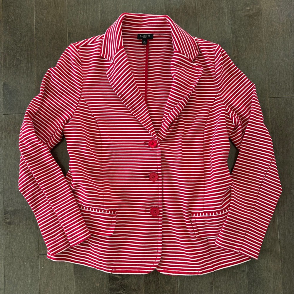Talbots Womens Striped Blazer Preppy CandyCane Casual‎ Red White MP